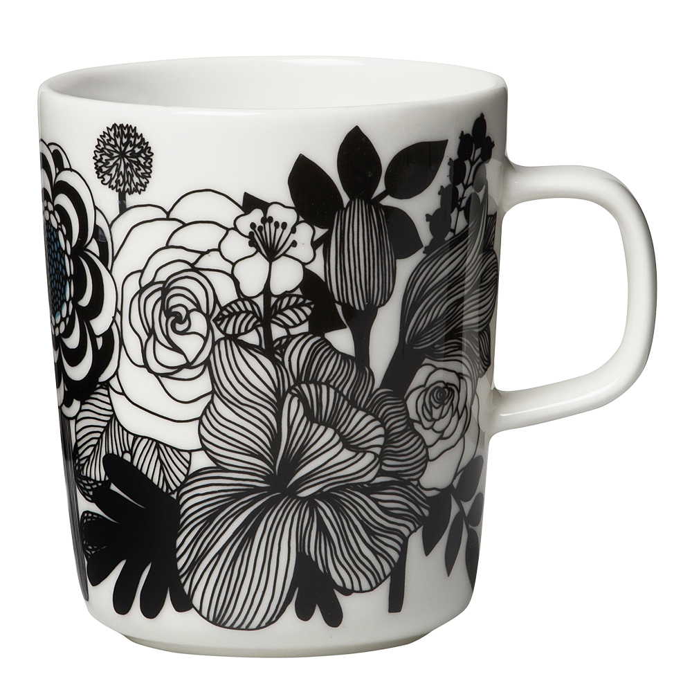 Marimekko - Siirtolapuutarha Mugg 25 cl Svart/vit blommor