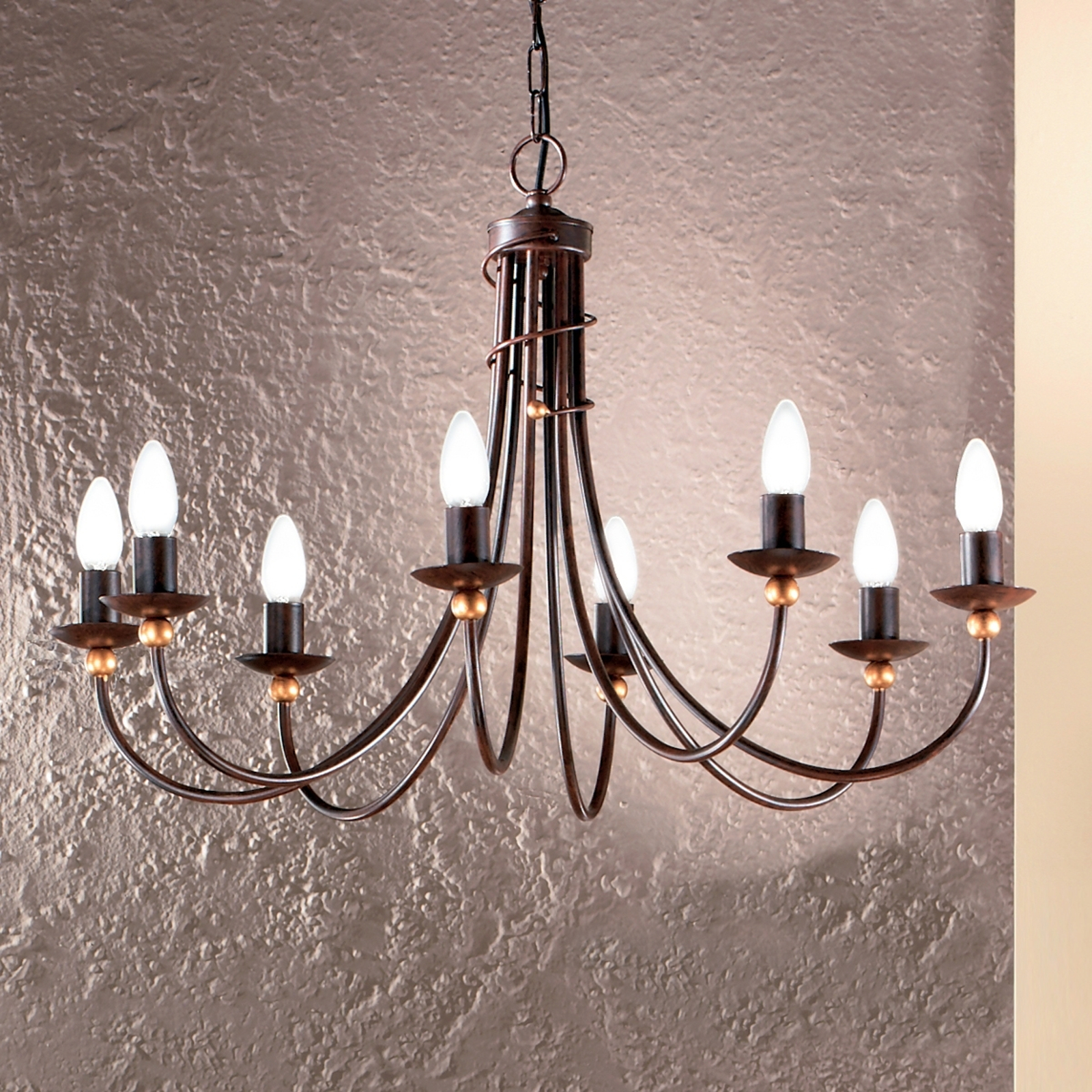 Elegant takkrona GARDA i lantlig stil med 8 ljus