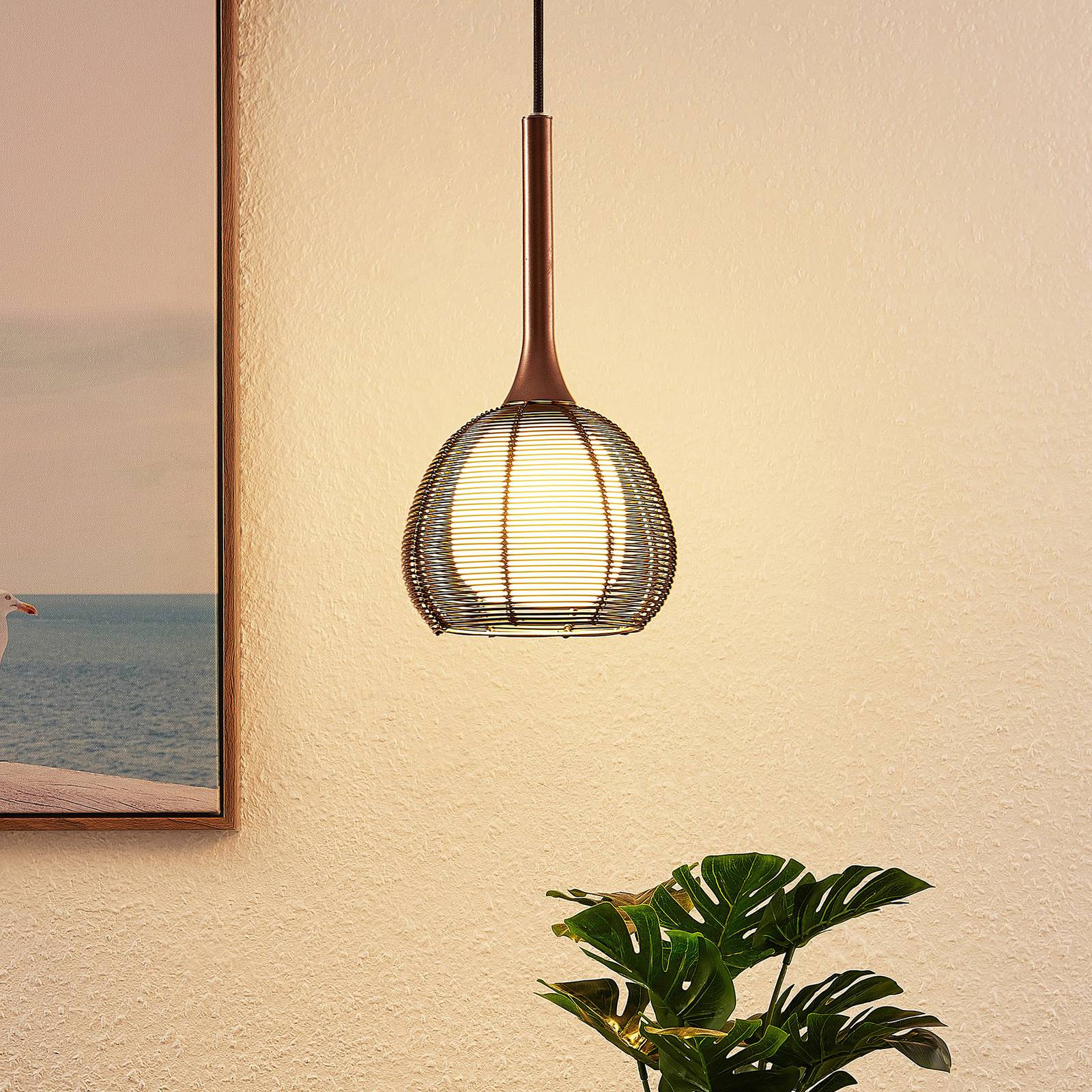 Lucande Tetira hänglampa, 1 lampa., 16,5 cm, brunt