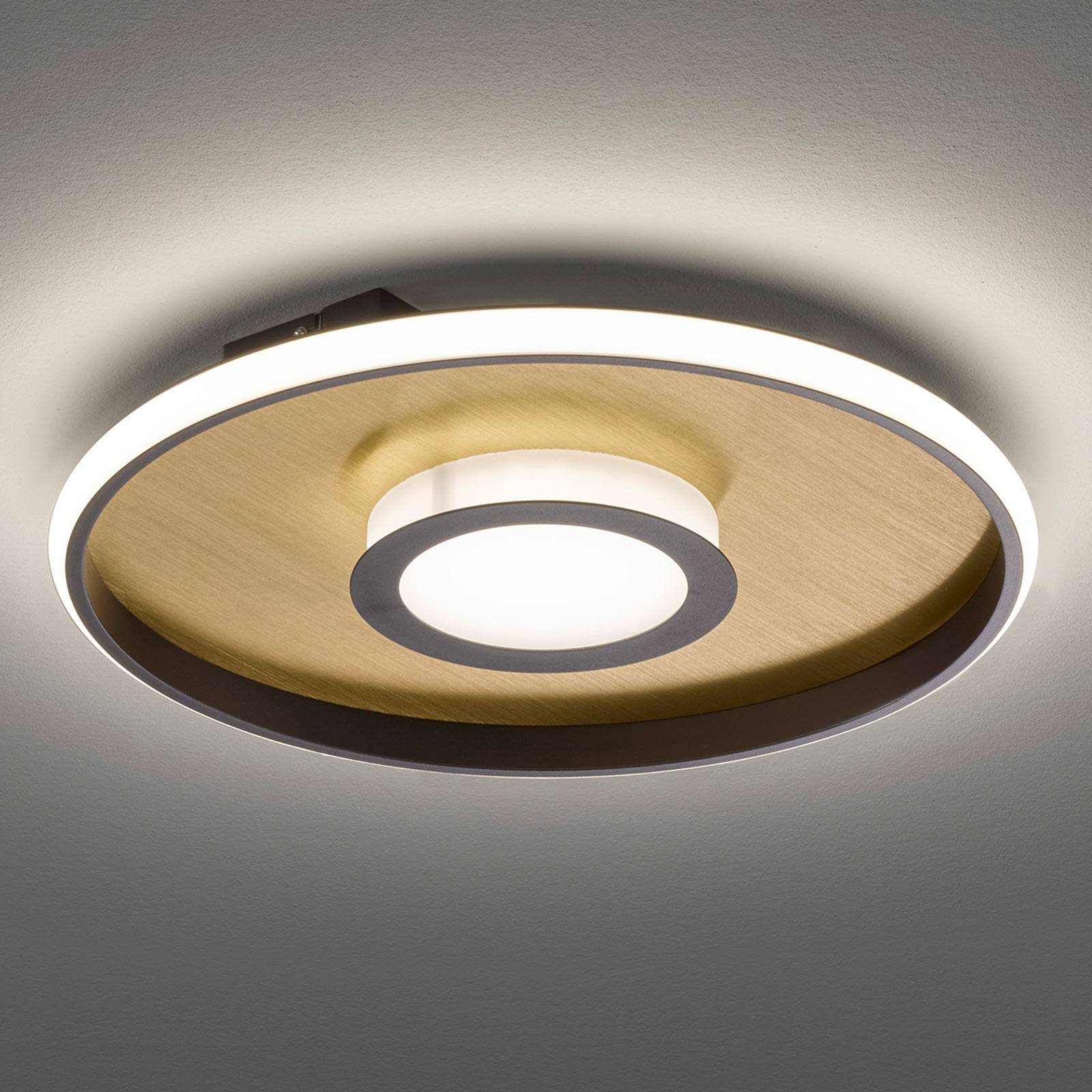 LED-taklampa Zoe, rund, guldrost, 60 cm