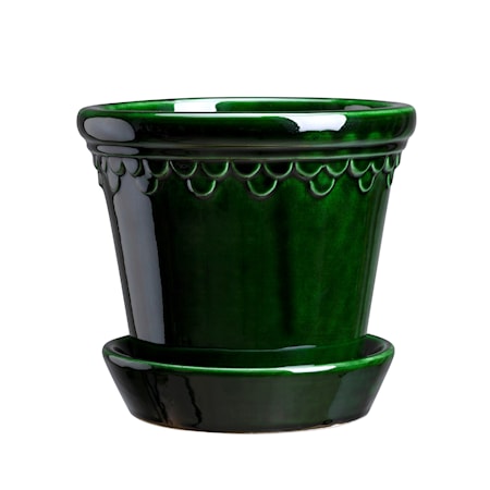 Köpenhamn Kruka med fat Glazed Green Emerald 14 cm