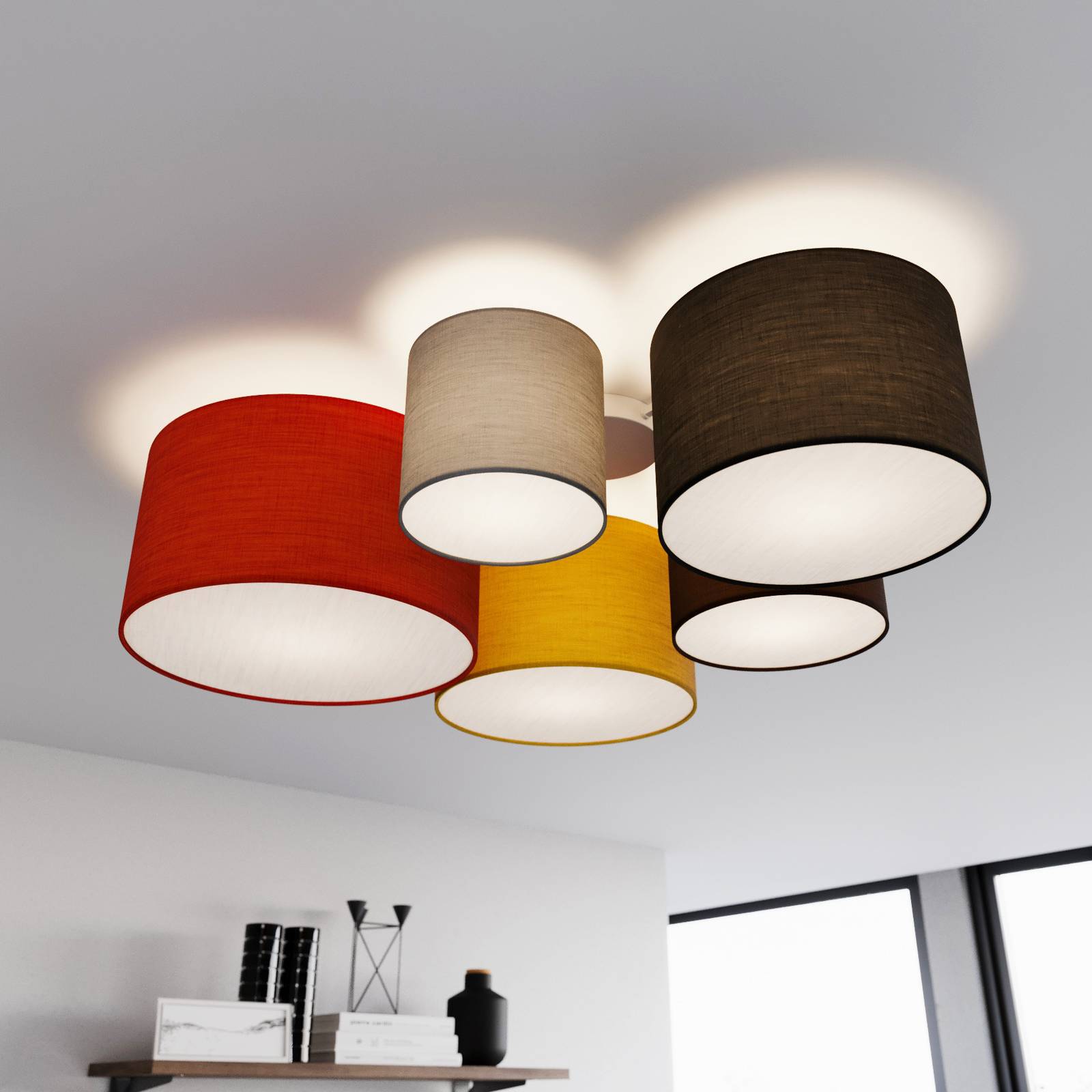 Lindby Laurenz taklampa, 5 lampor, 90 cm, rödgul