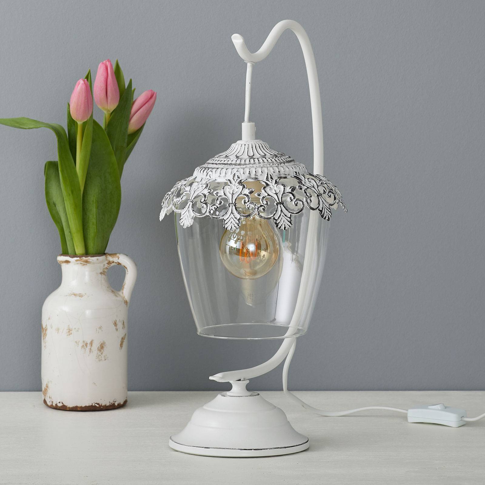 Vitpatinerad bordslampa Florinia