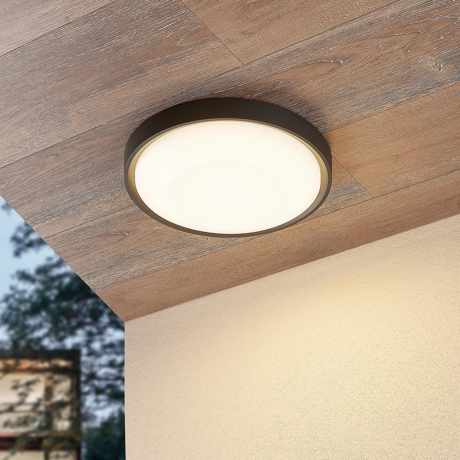 Lucande Lare LED-utomhustaklampa, Ø 32 cm