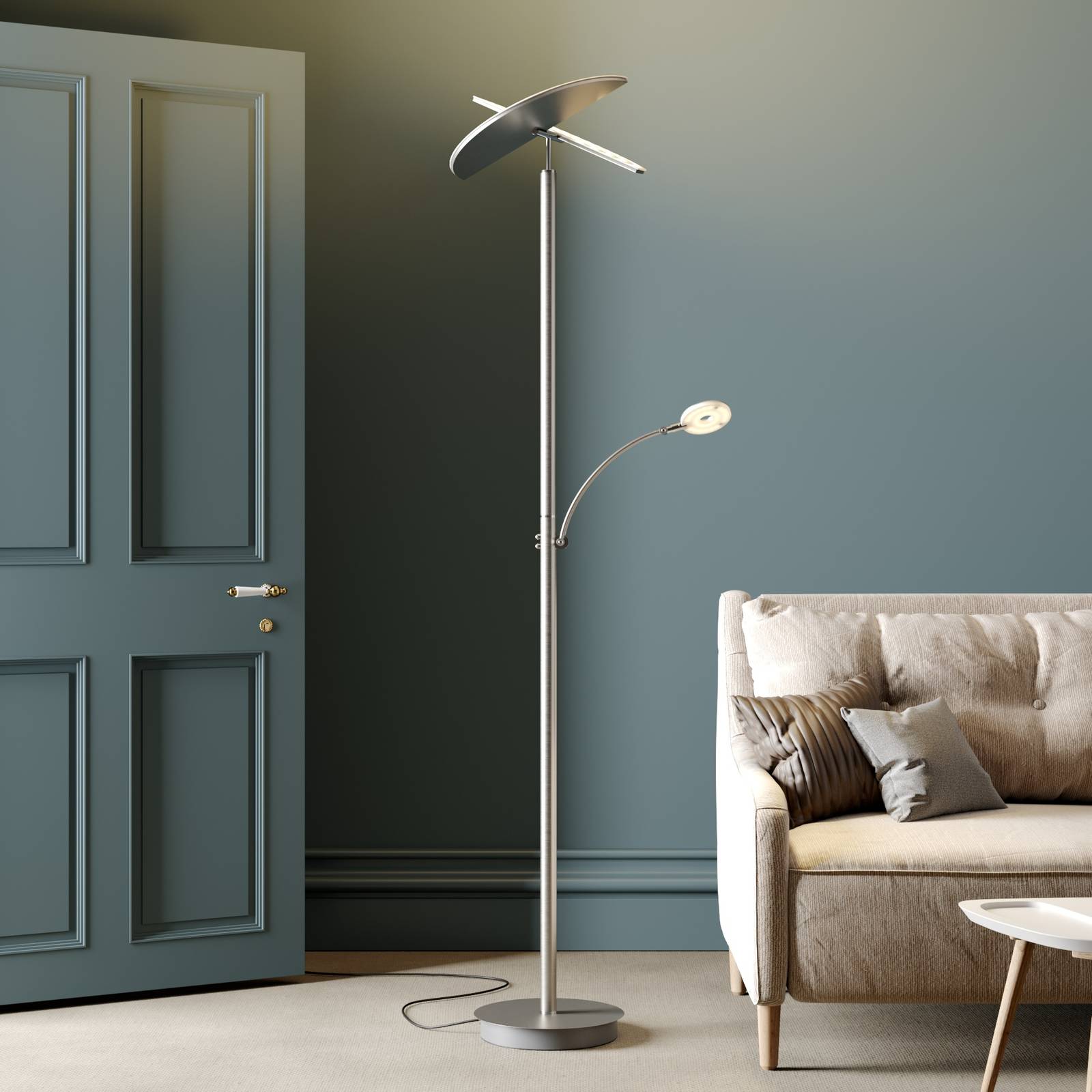 Lucande LED-uplight-golvlampa Anniki, nickel