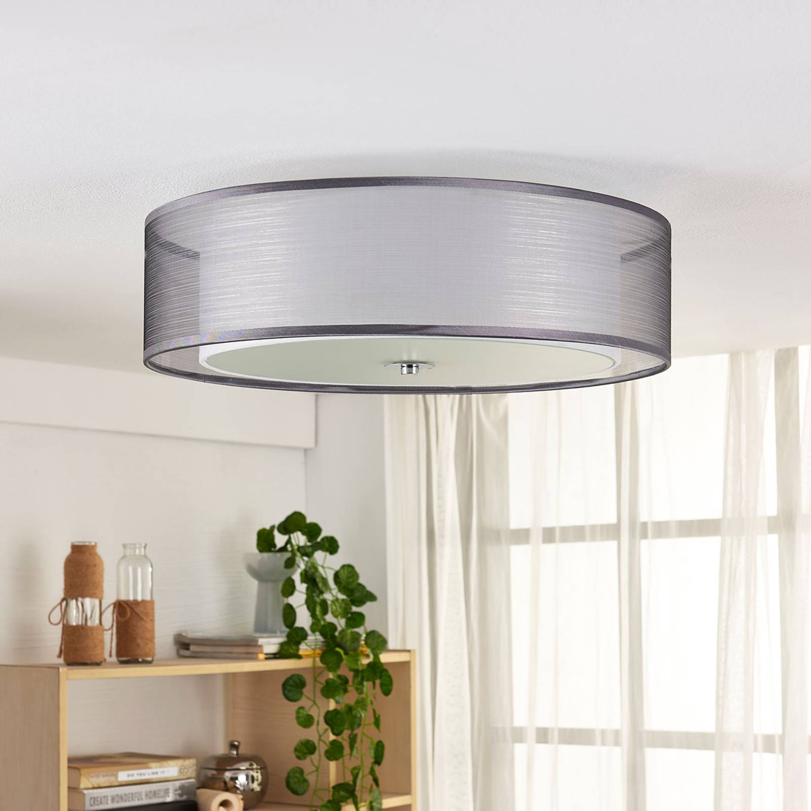 LED-taklampa Tobia, grå, dimbar med strömbrytaren