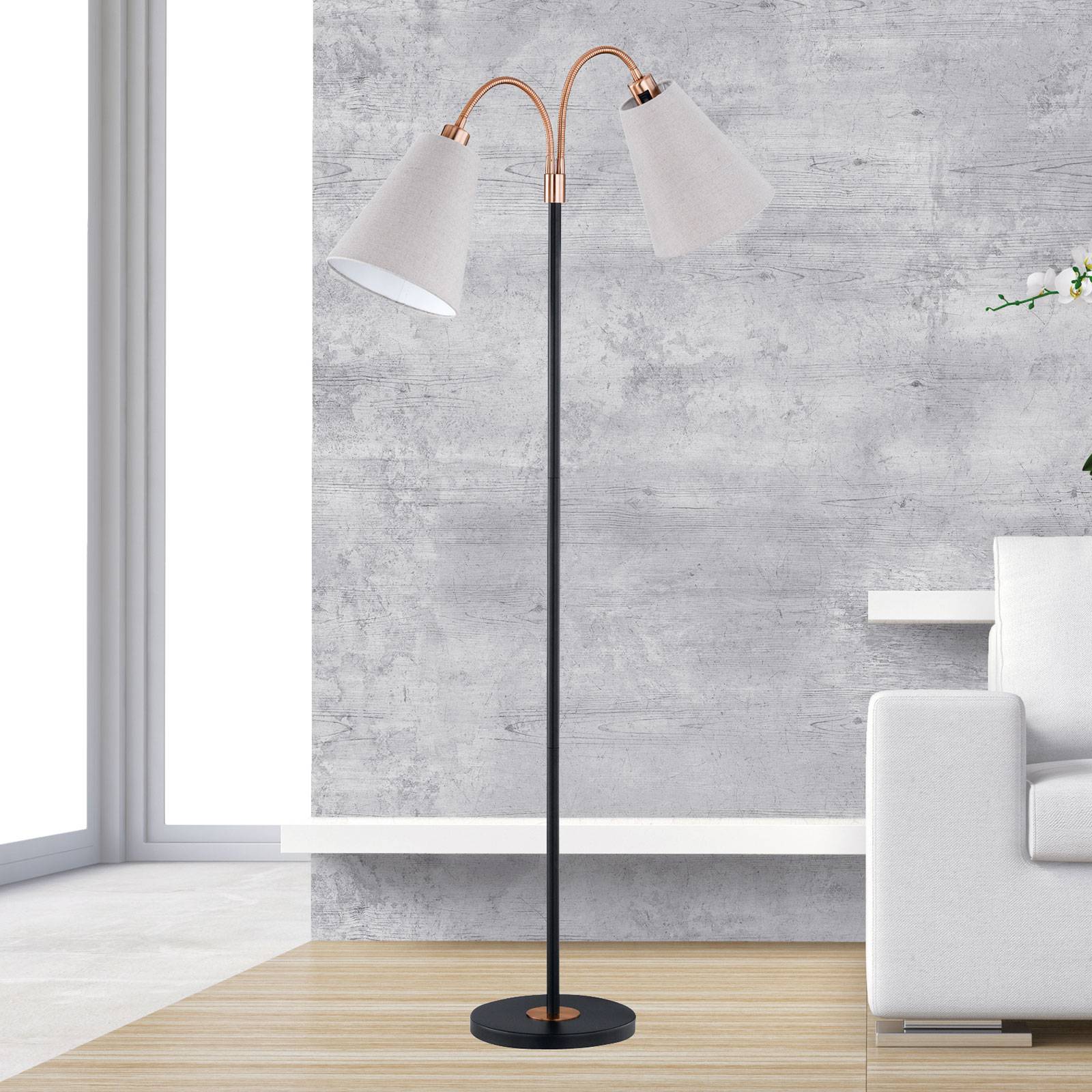 Golvlampa Hopper i svart-brons, två ljuskällor