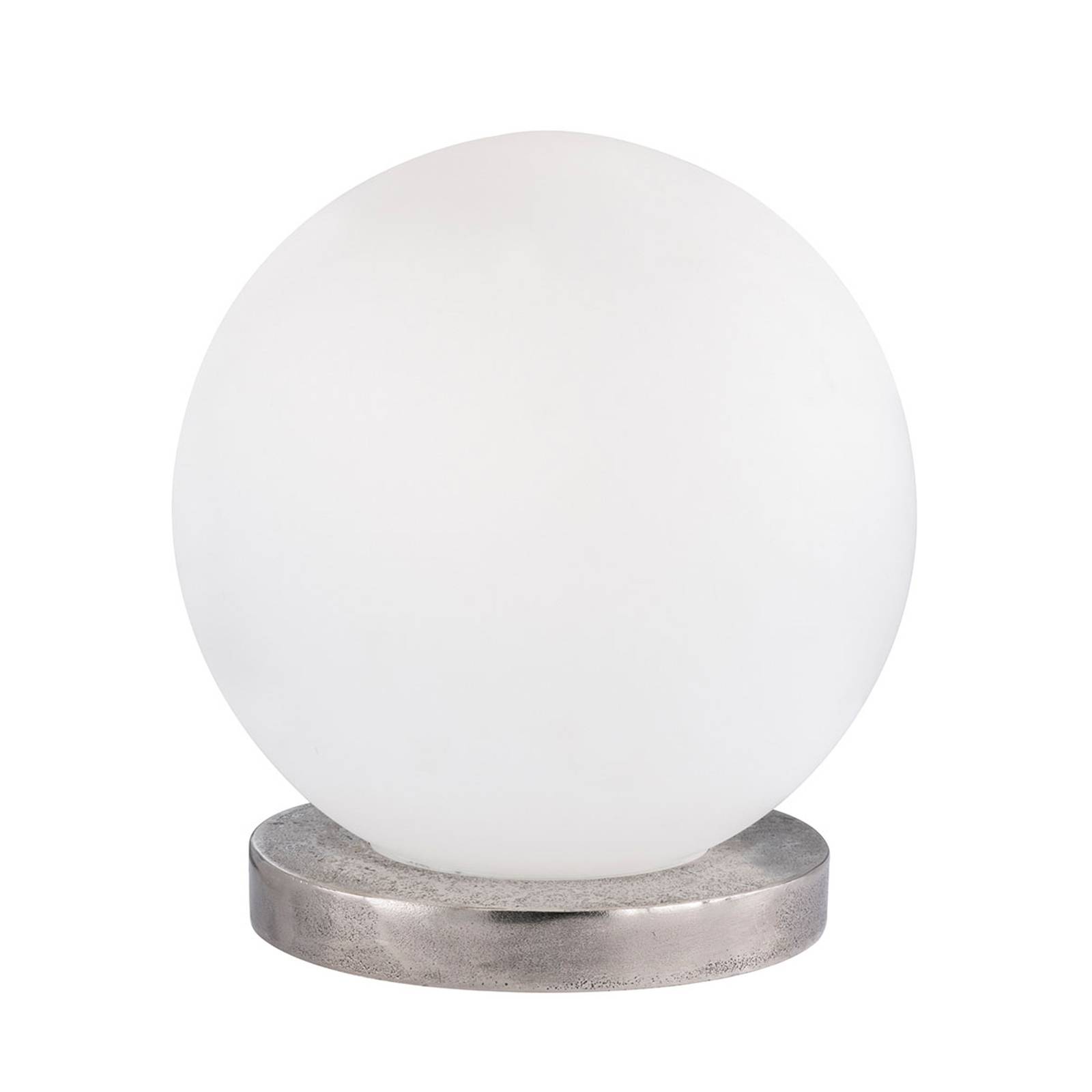 Bordslampa Antony opal kula, nickel fot, Ø20 cm