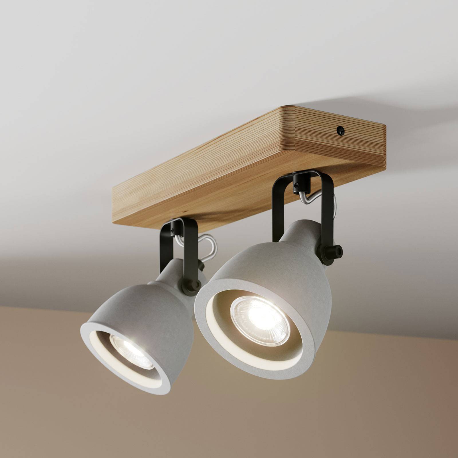 Lindby Mirka LED-taklampa, furu, 2 lampor