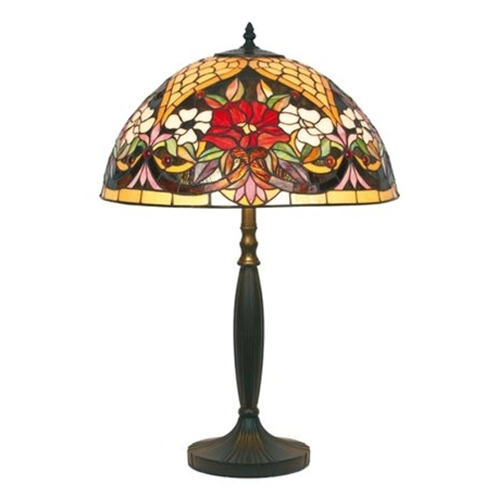 Blomstermönstrad bordslampa i tiffanystil