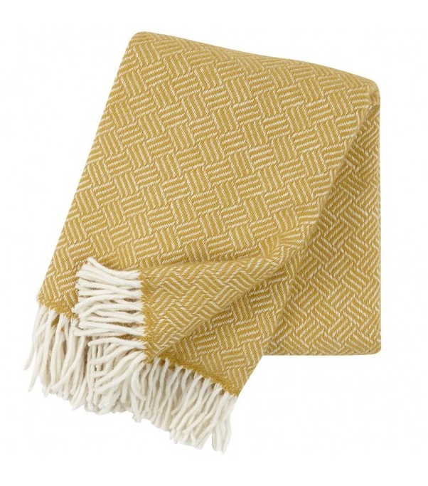 Samba ullpläd med fransar yellow, Klippan Yllefabrik