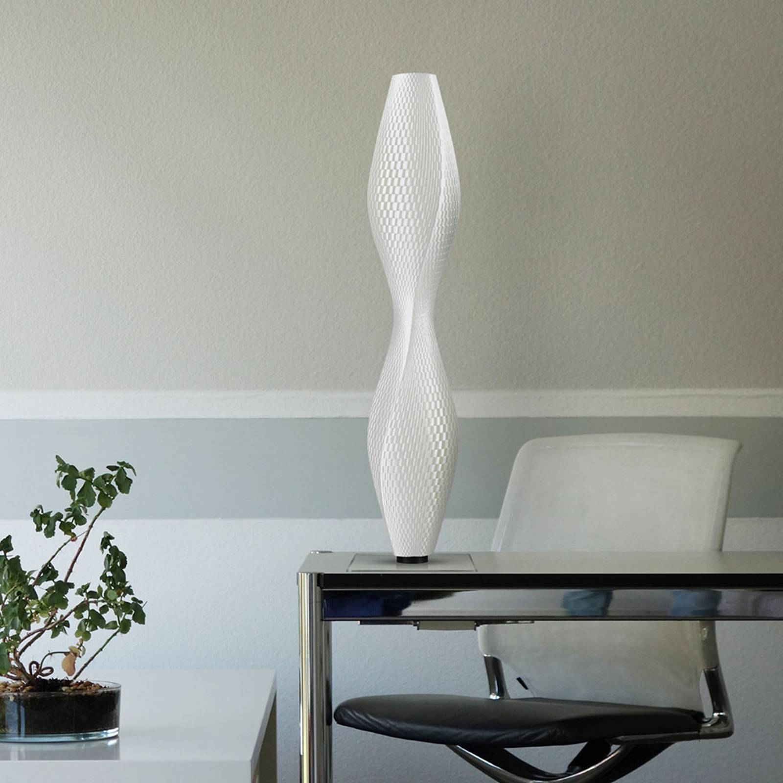 LED-golvlampa Flechtwerk Lava, 75 cm, vit