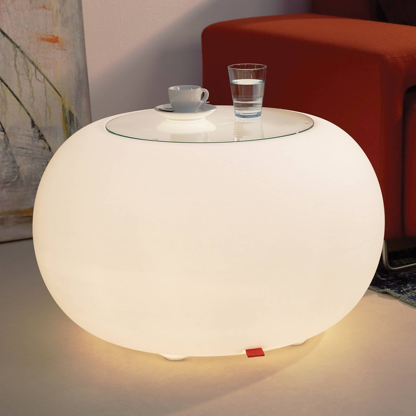 Bord BUBBLE Indoor LED vit + glasplatta
