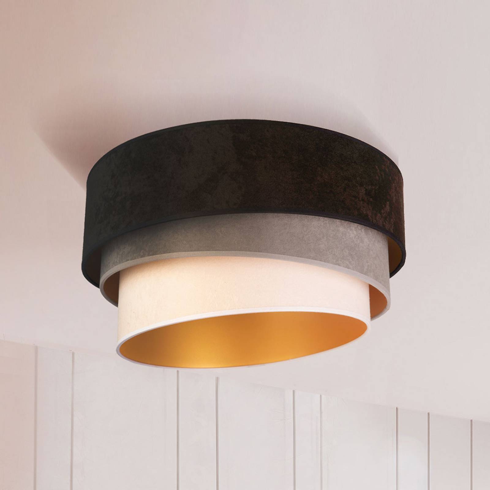 Taklampa Devon, svart/grå/écru/guld