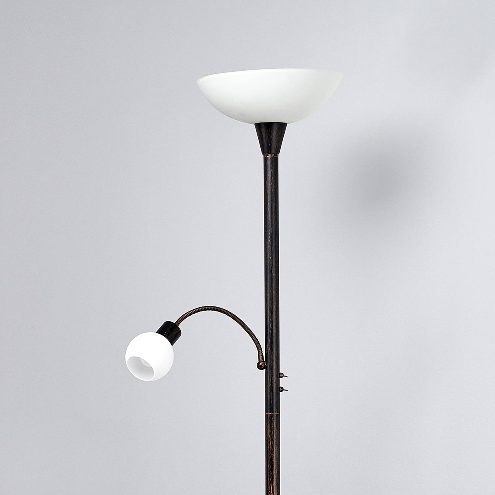 Rostfärgad LED-golvlampa Elaina med läslampa