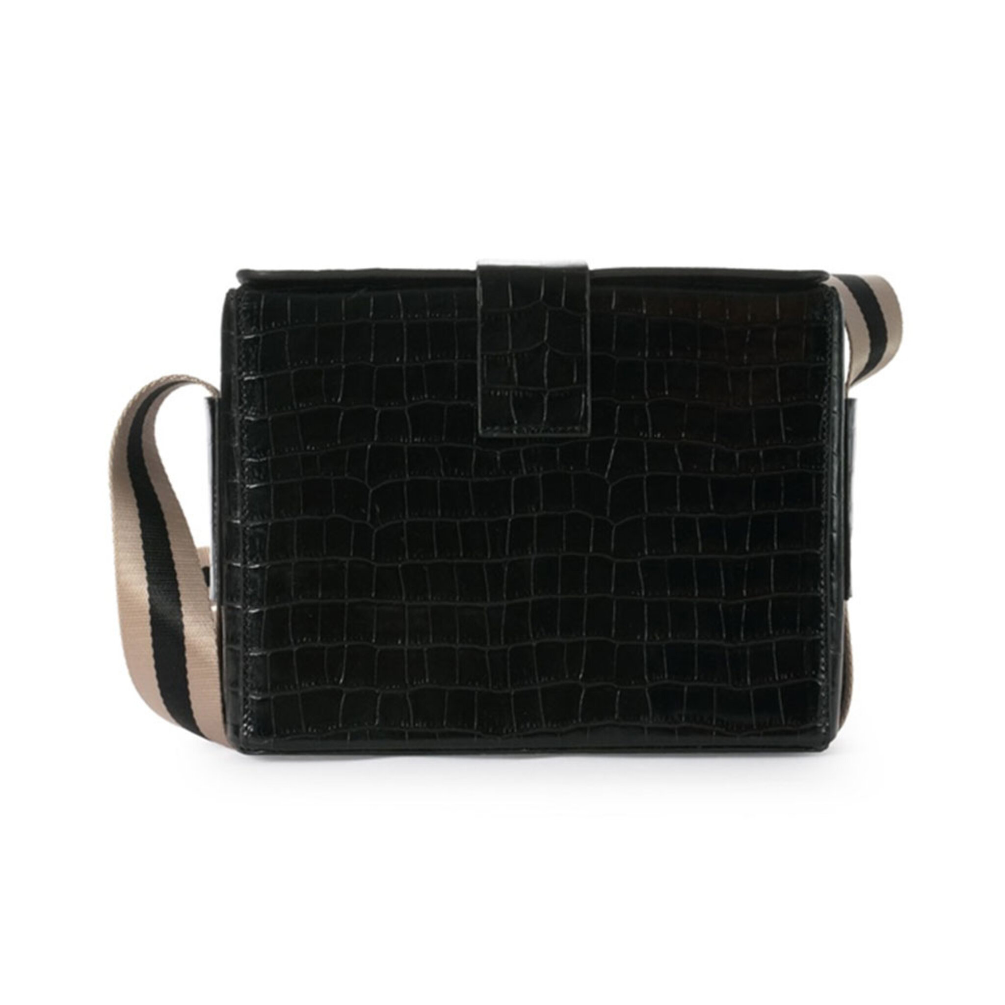 Croco Leather Black Box Bag, ONE SIZE