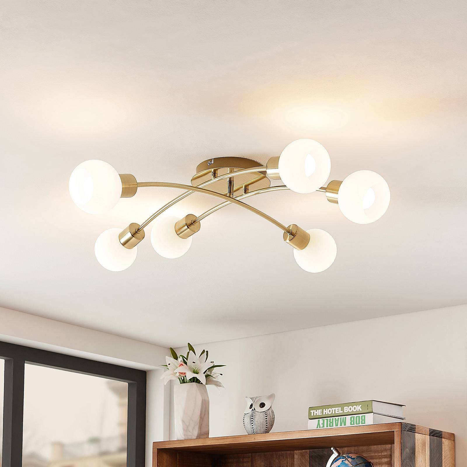 Lindby Agmar LED-taklampa, mässing, 6 lampor