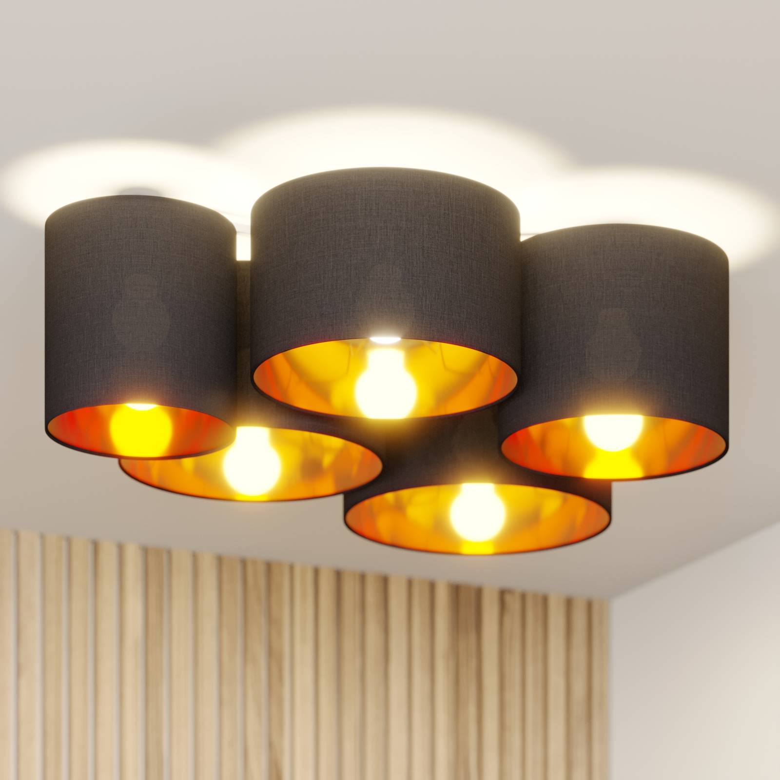 Lindby Laurenz taklampa 5 lampor 83 cm svartguld