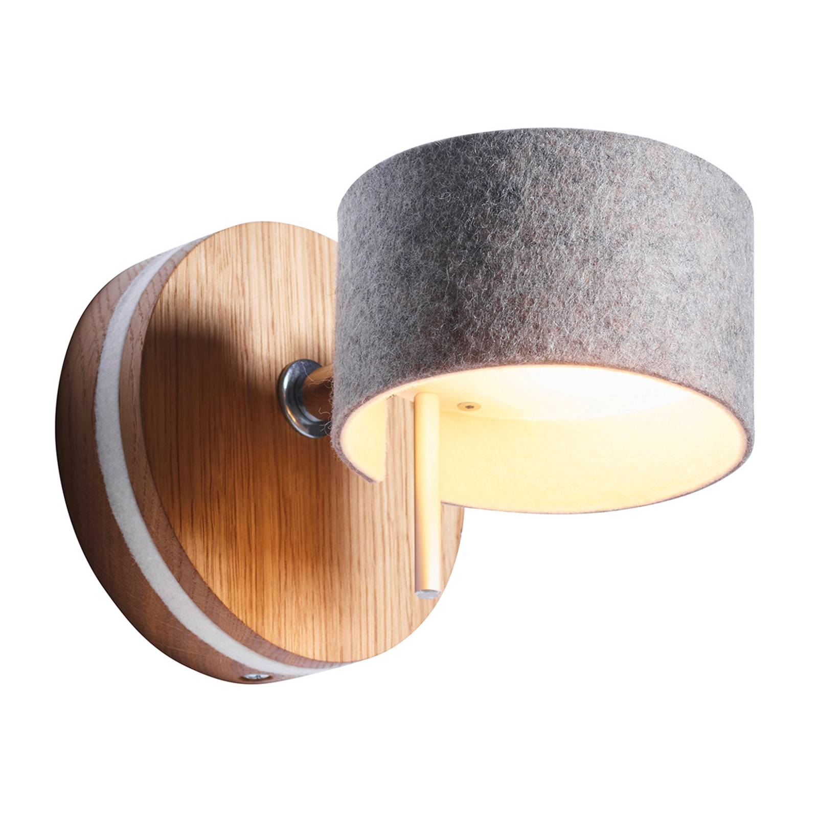 LED-vägglampa Frits med ekträ och filt