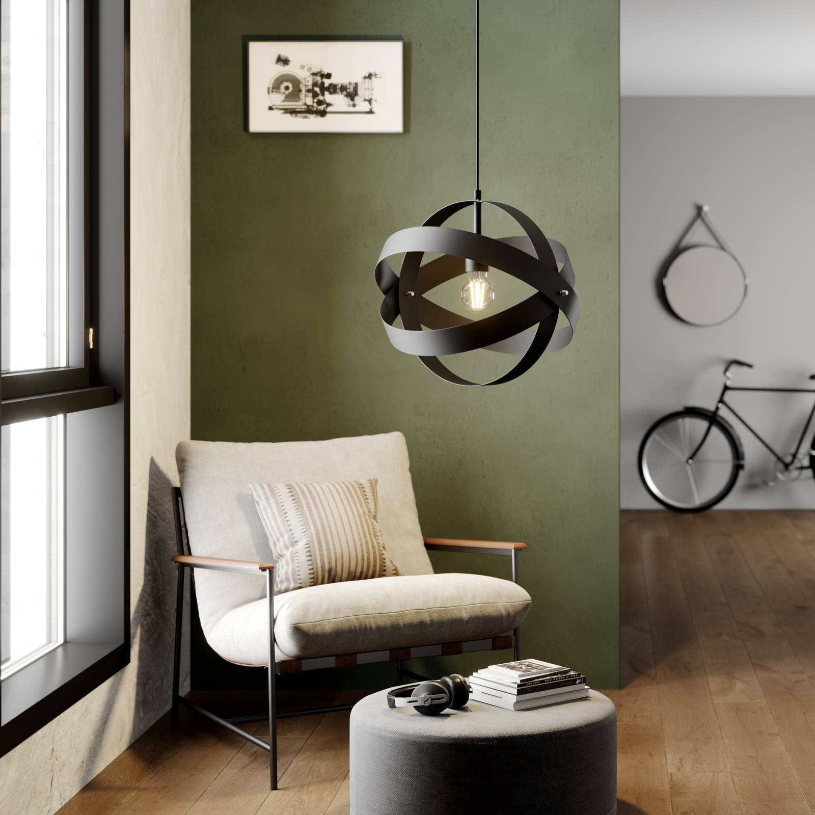 Svart LED-taklampa Cara med tre ringar