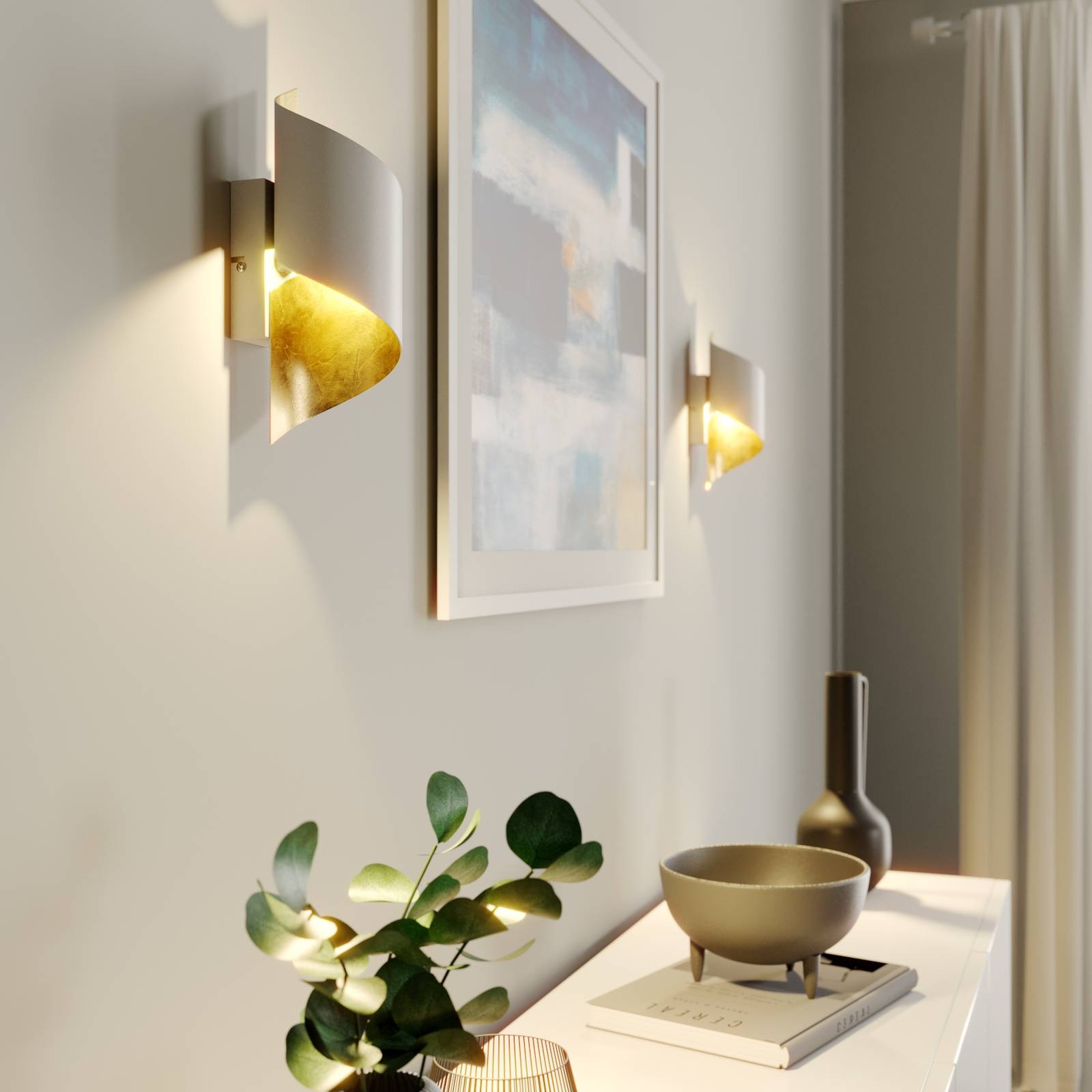 LED-vägglampa Desirio i metall, vit-guld