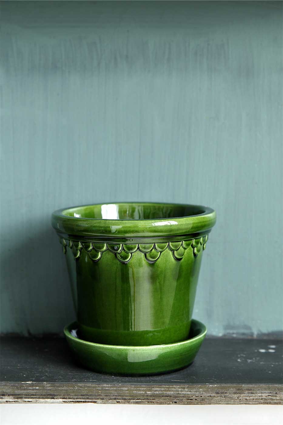 Kruka Köpenhamn 12 cm grön inkl. fat