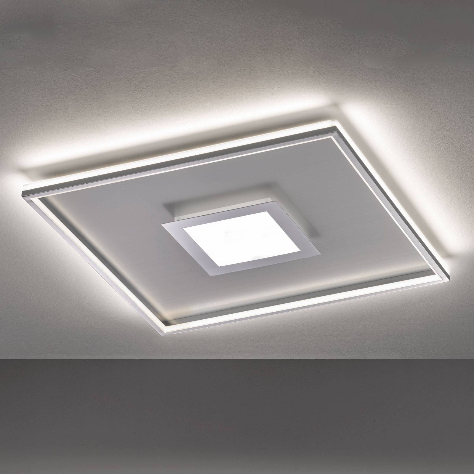 LED-taklampa Zoe, kvadratisk, krom 80 x 80 cm