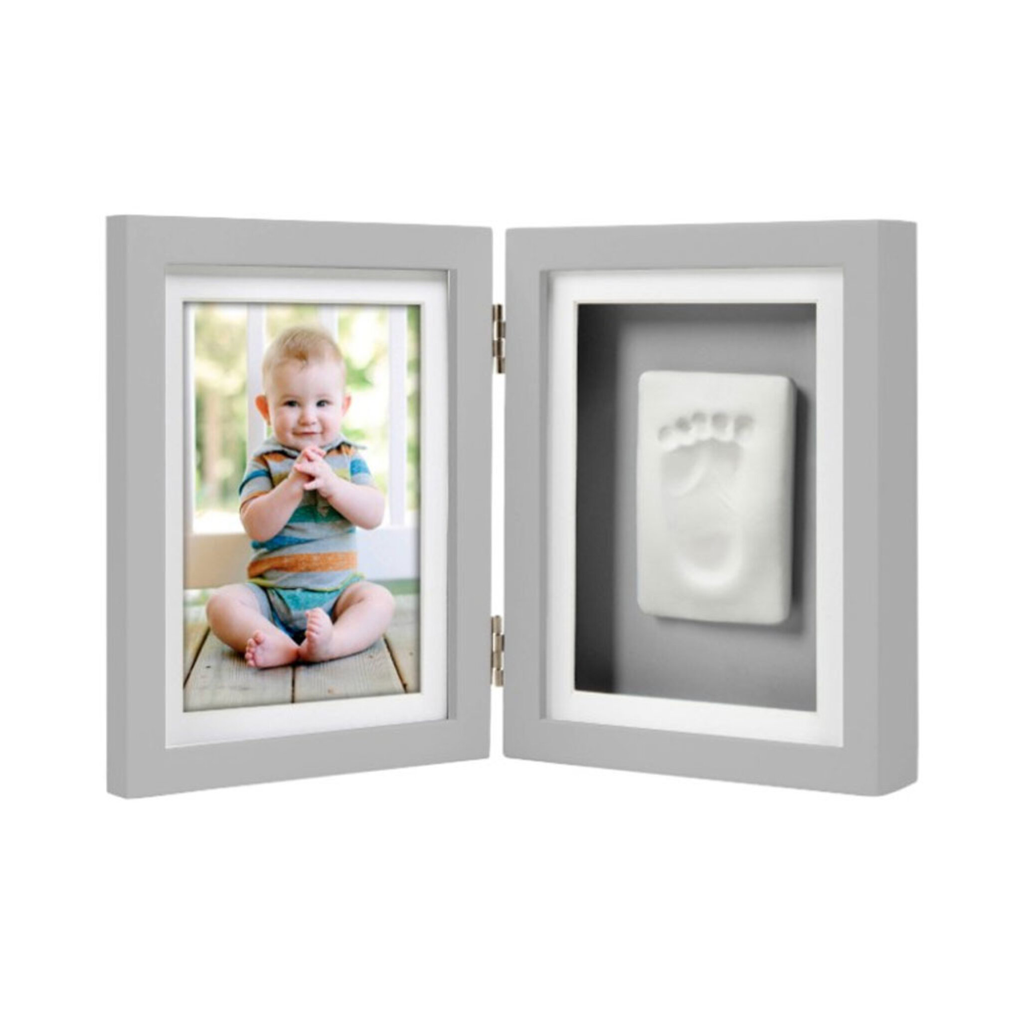 Babyprints Ram Dubbel Ledad, gips samt foto - grå