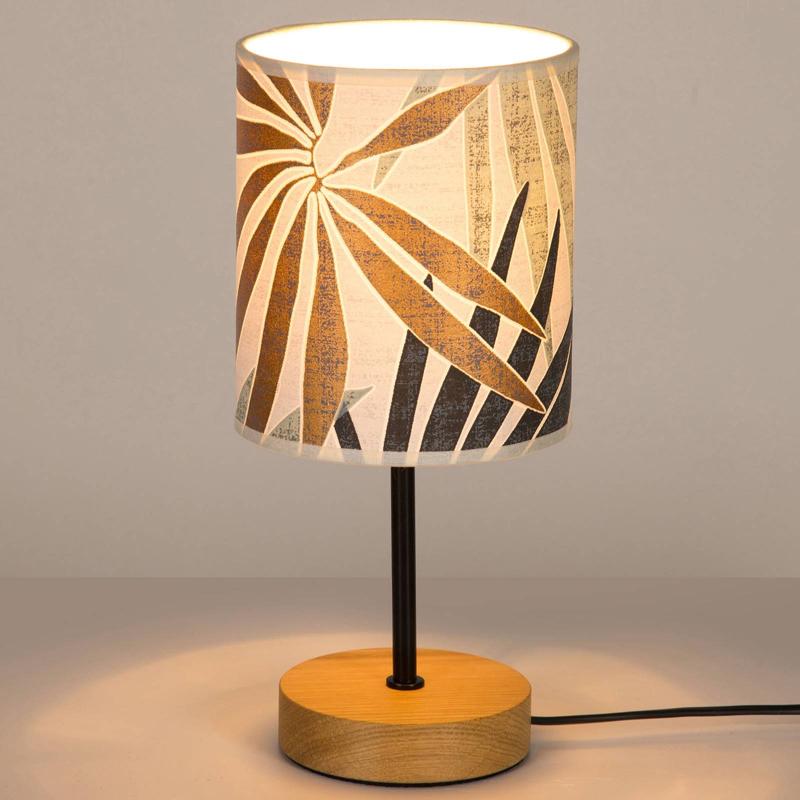 Bordslampa Jaro med motivtryck och bas av ek
