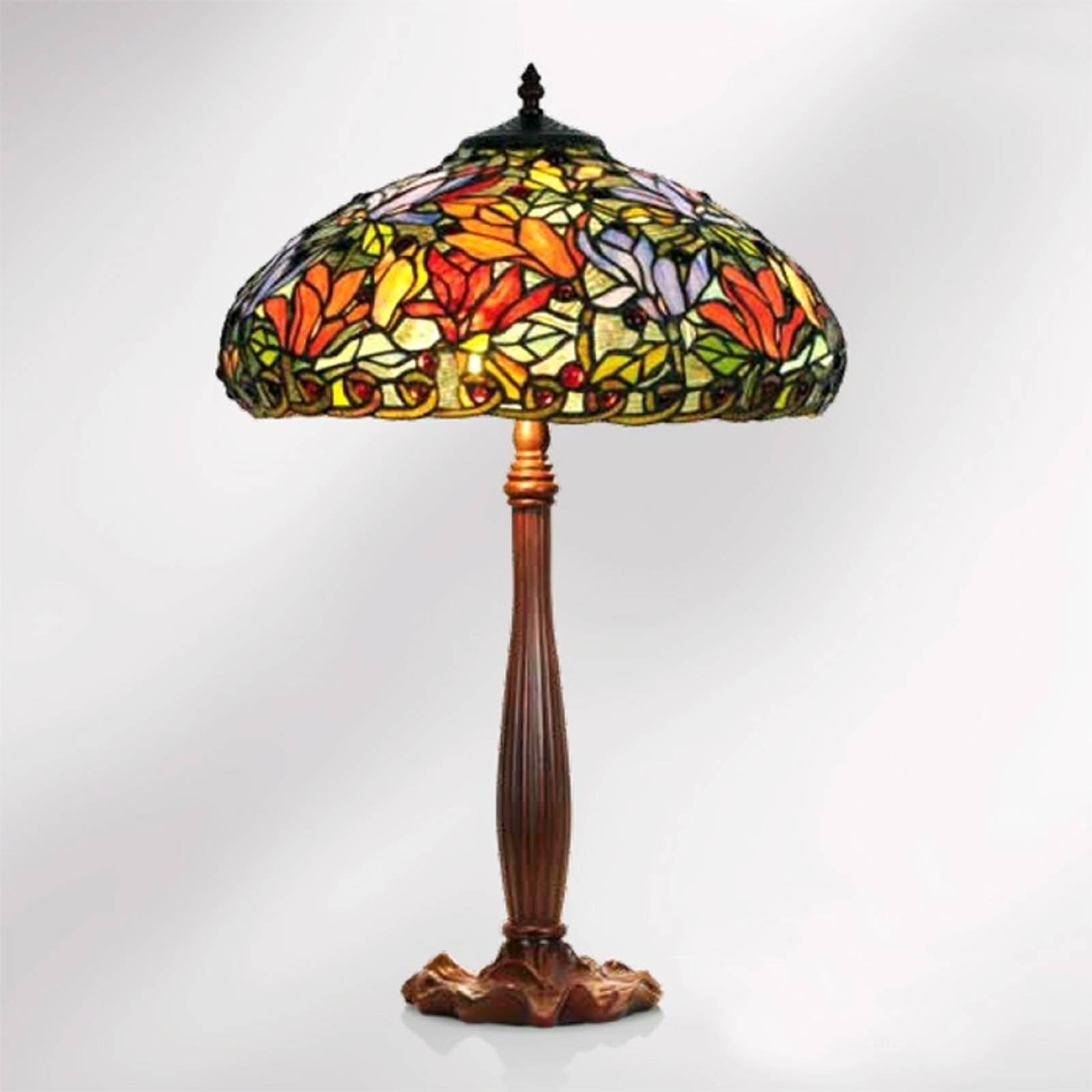 Bordslampa Elaine, blomstermönster i tiffanystil