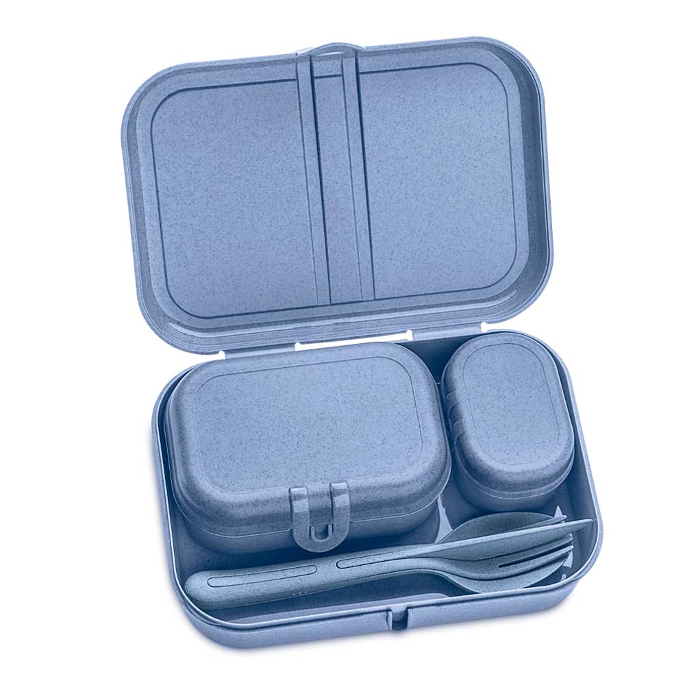 Koziol - Pascal Ready Matlåda 3-pack + Bestick Blå