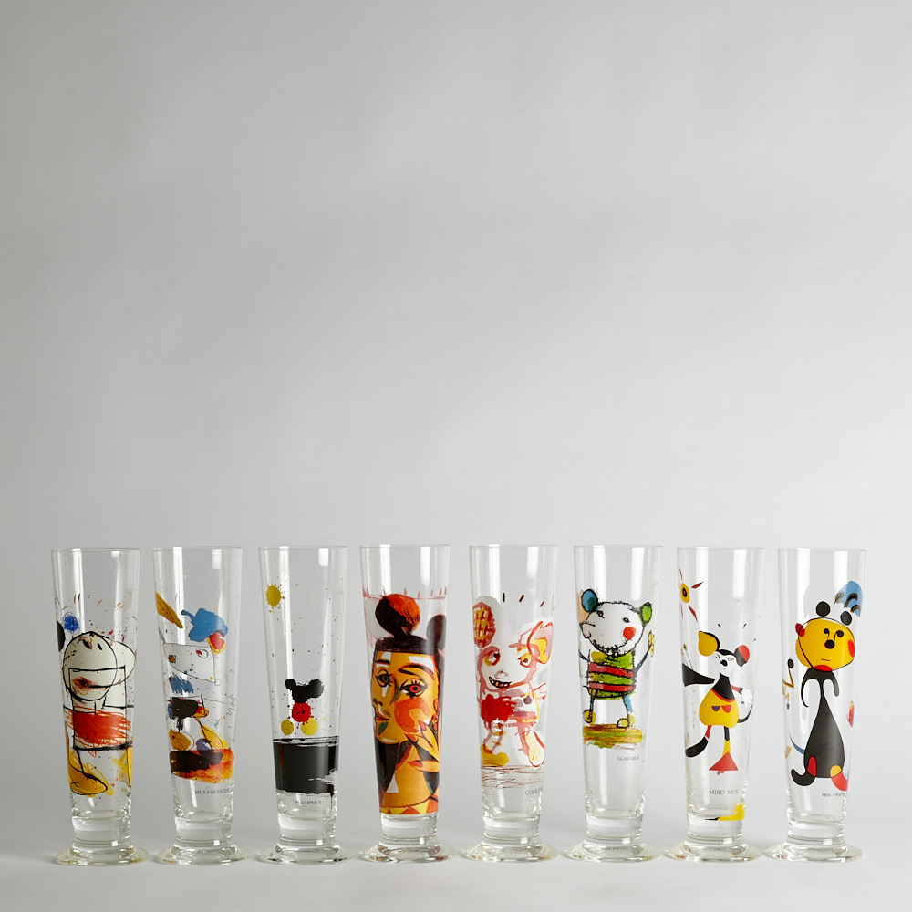 Vintage - SÅLD Ölglas "Musen" Lasse Åberg 8 st