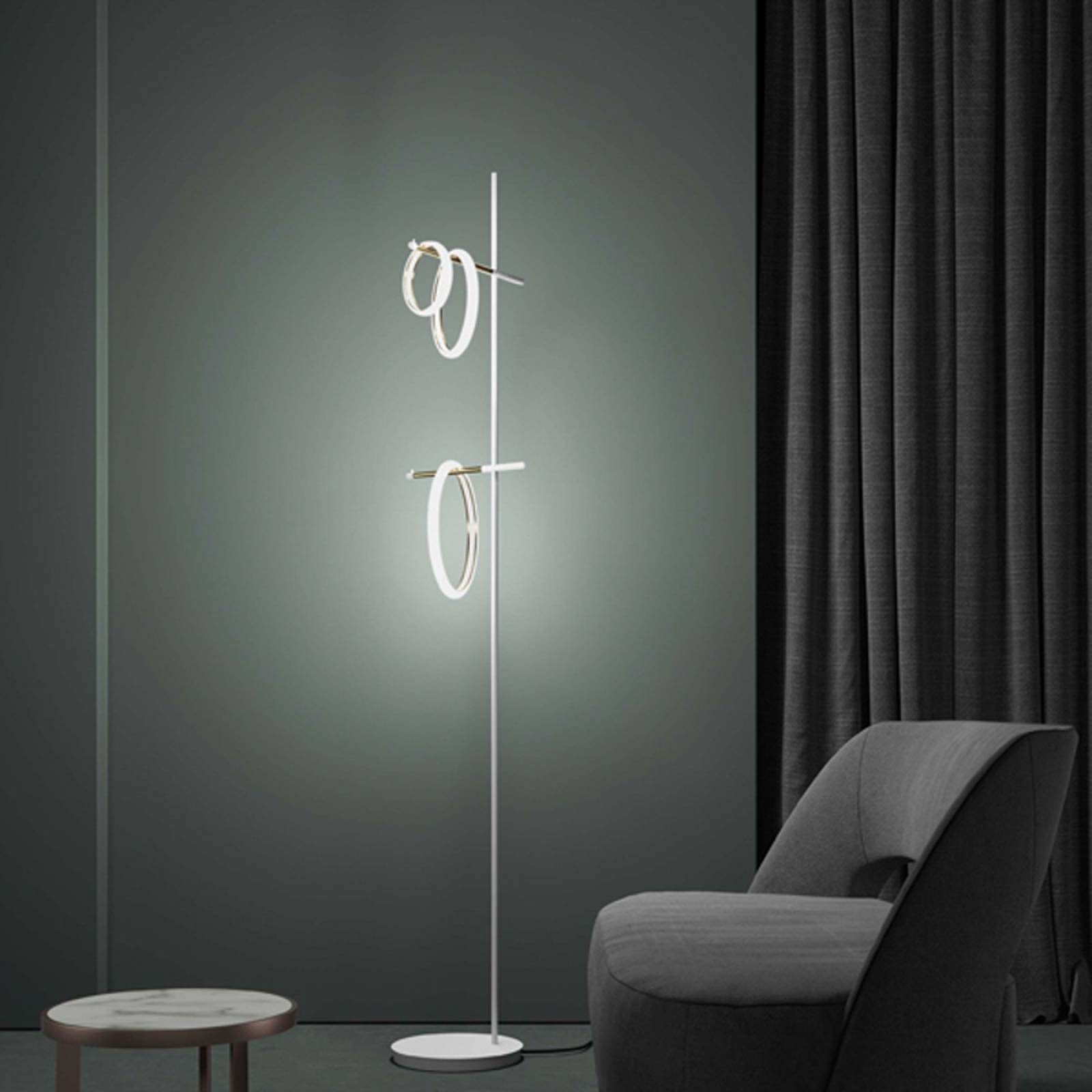 LED-golvlampa Ulaop, tre ringar, vit