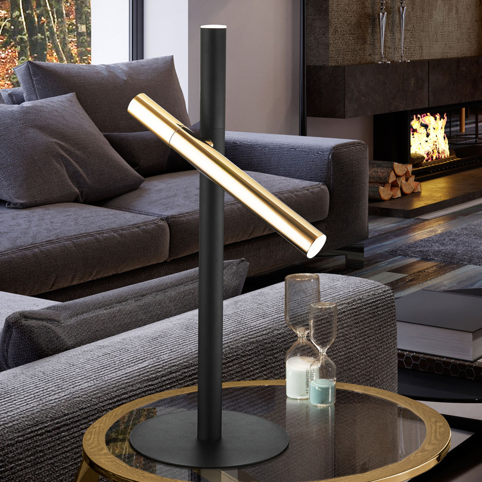 LED-bordslampa Varas, svart/guld, 2 lampor