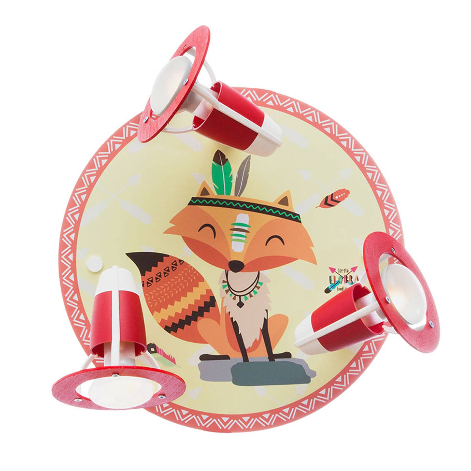 Vägglampa Little Indians, räven Filip, gul-röd