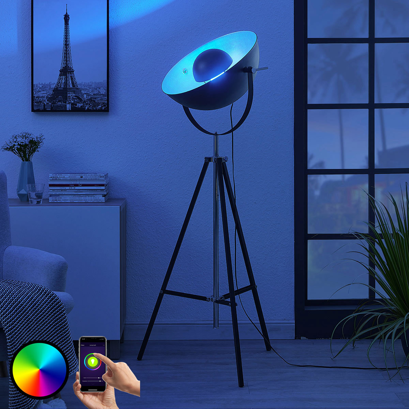 Lindby Smart trebent LED-golvlampa Muriel, silver