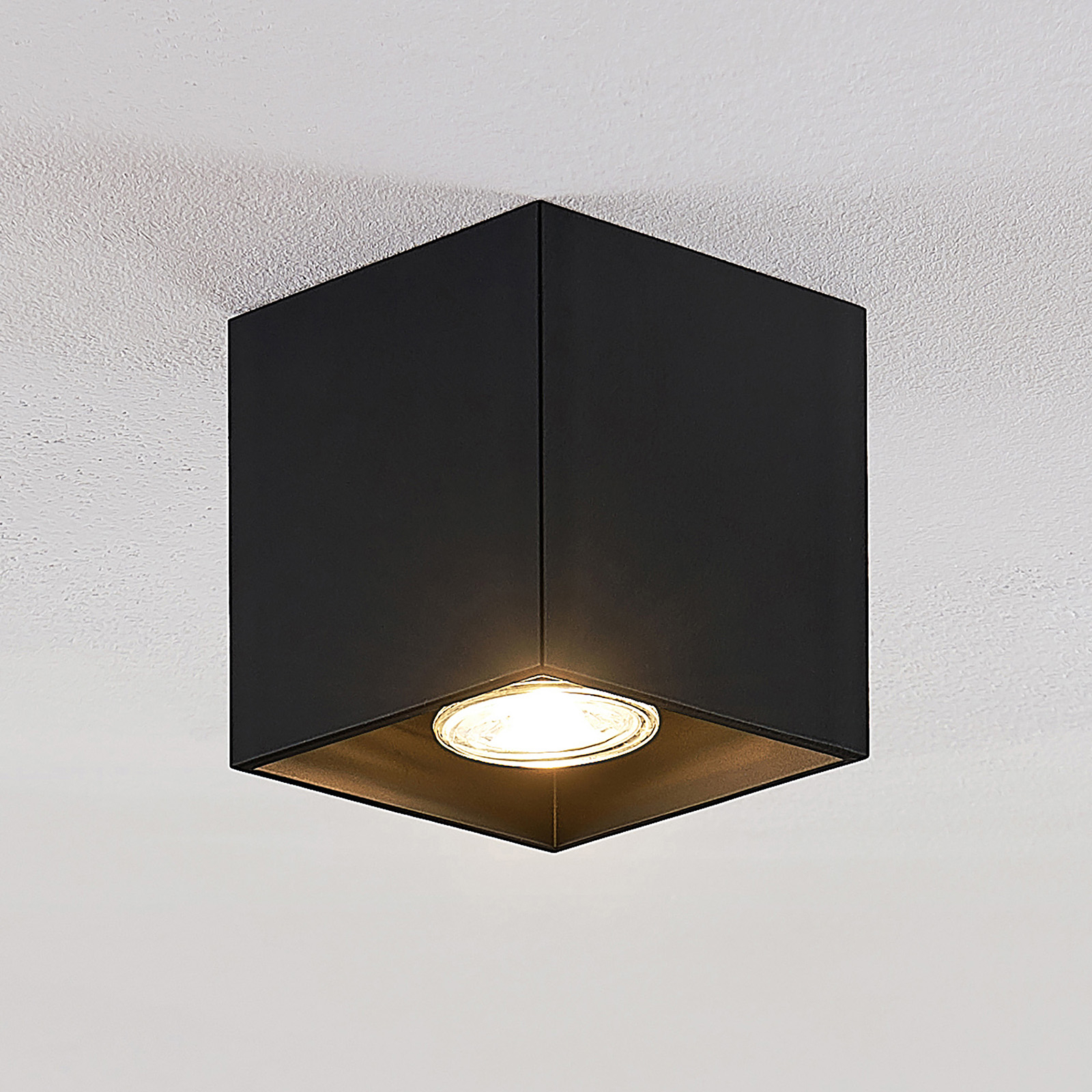 Lindby Parvin aluminium-downlight, kantig, svart