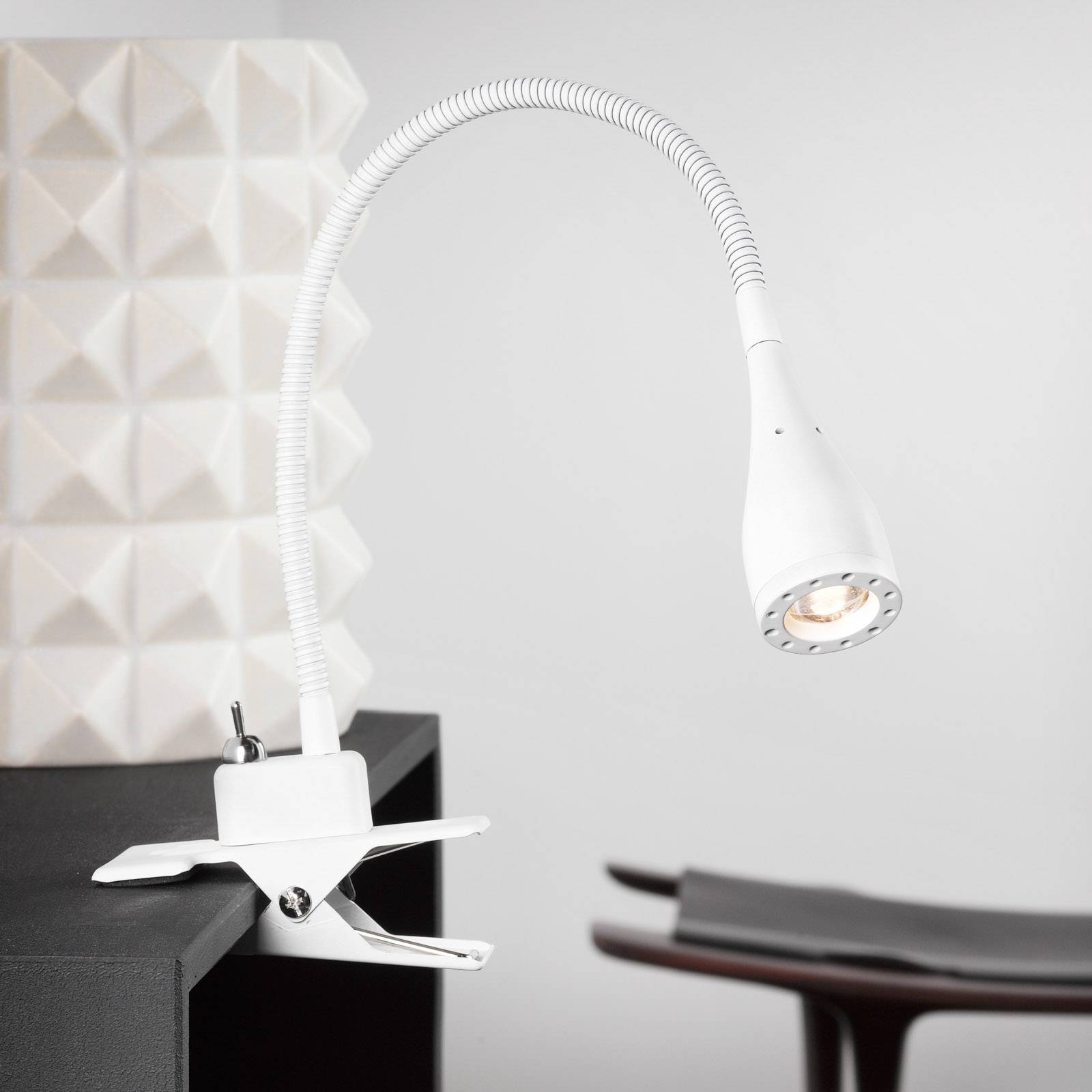 Böjlig LED-klämlampa Mento, vit
