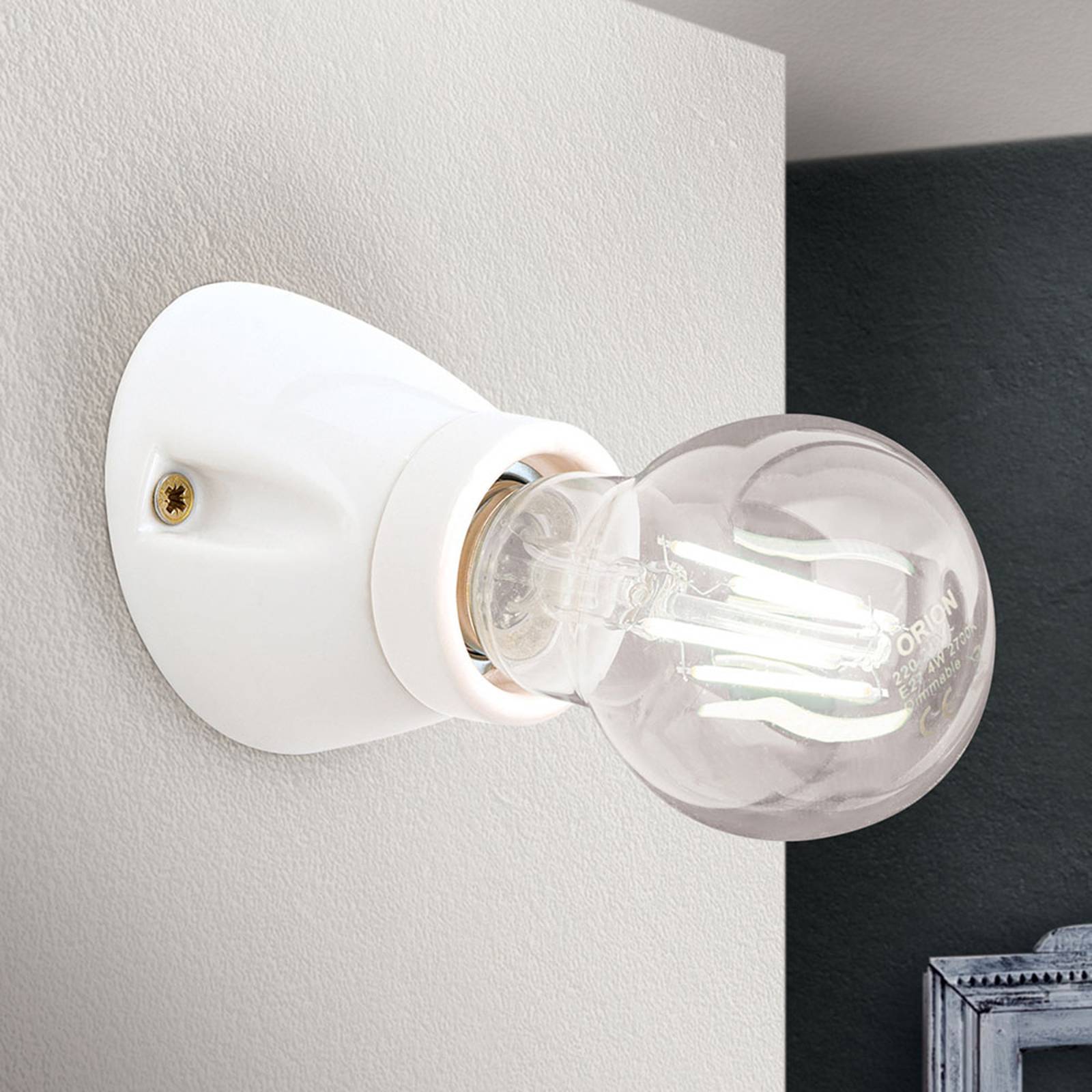 Vägglampa Frost av keramik, vit