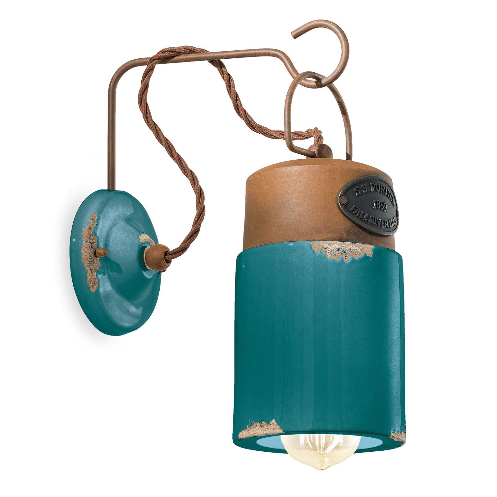 Vägglampa C1621, keramik och metall, grön
