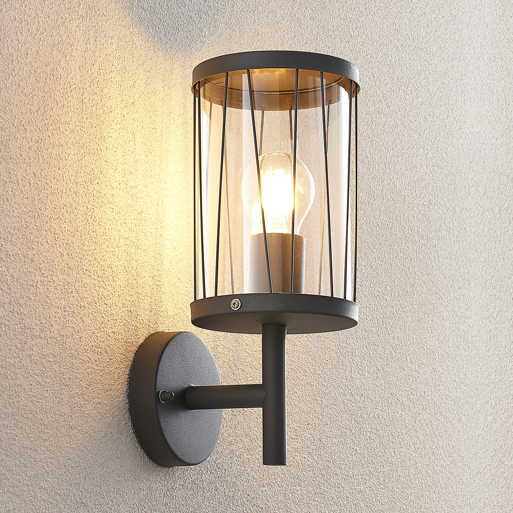 Lindby Yonan utomhusvägglampa, rund, mörkgrå, E27