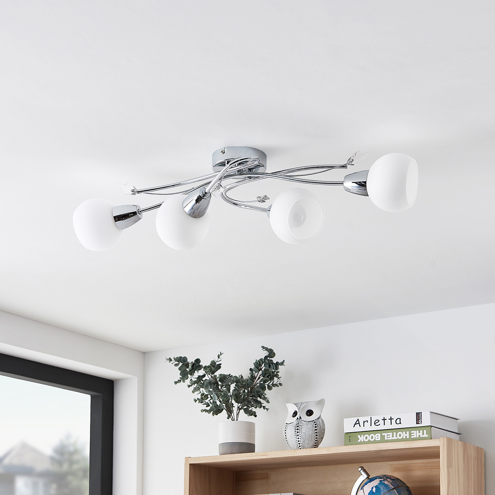 Lindby Floresca taklampa, 4 lampor, krom