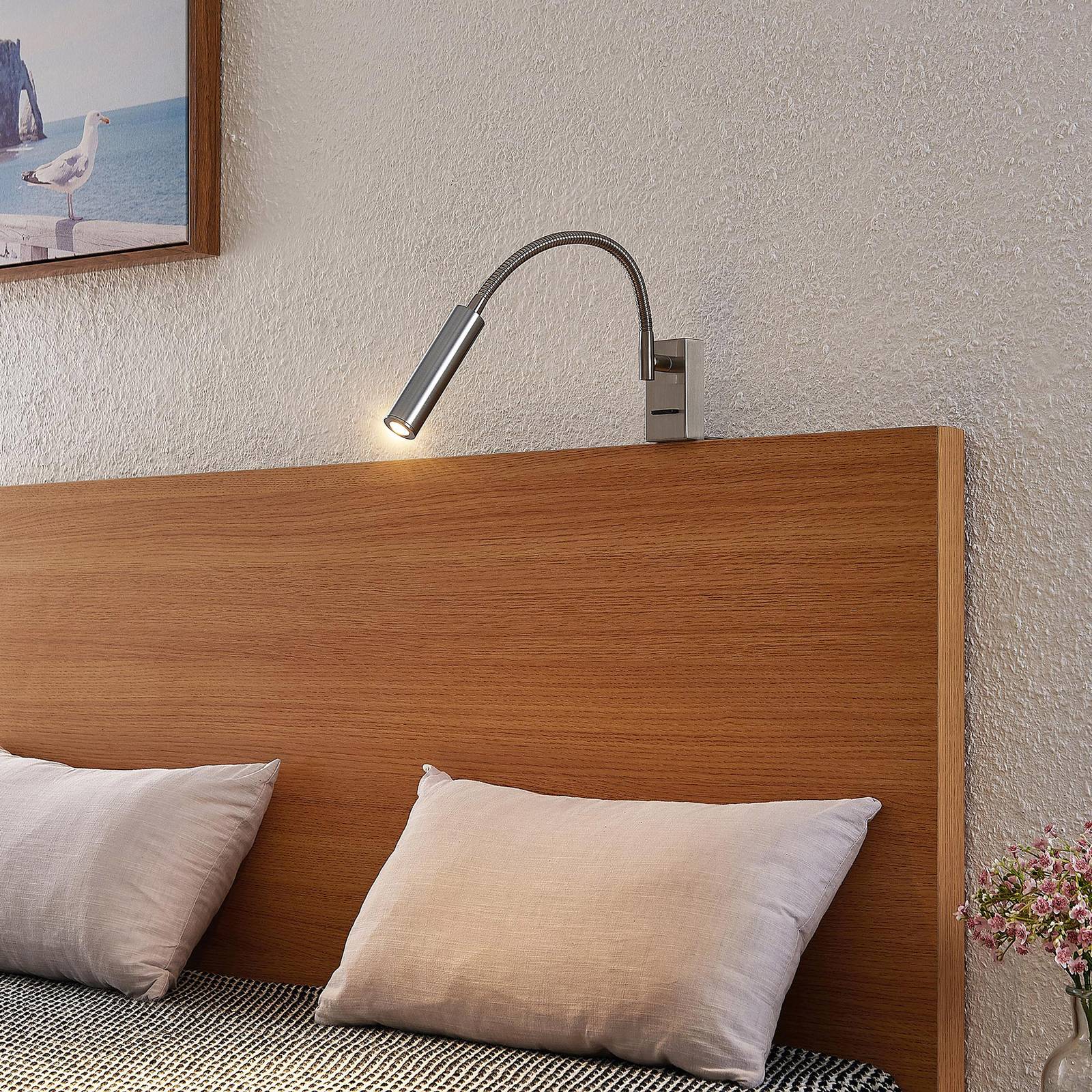 Lucande Anaella LED-vägglampa, nickel, 55 cm