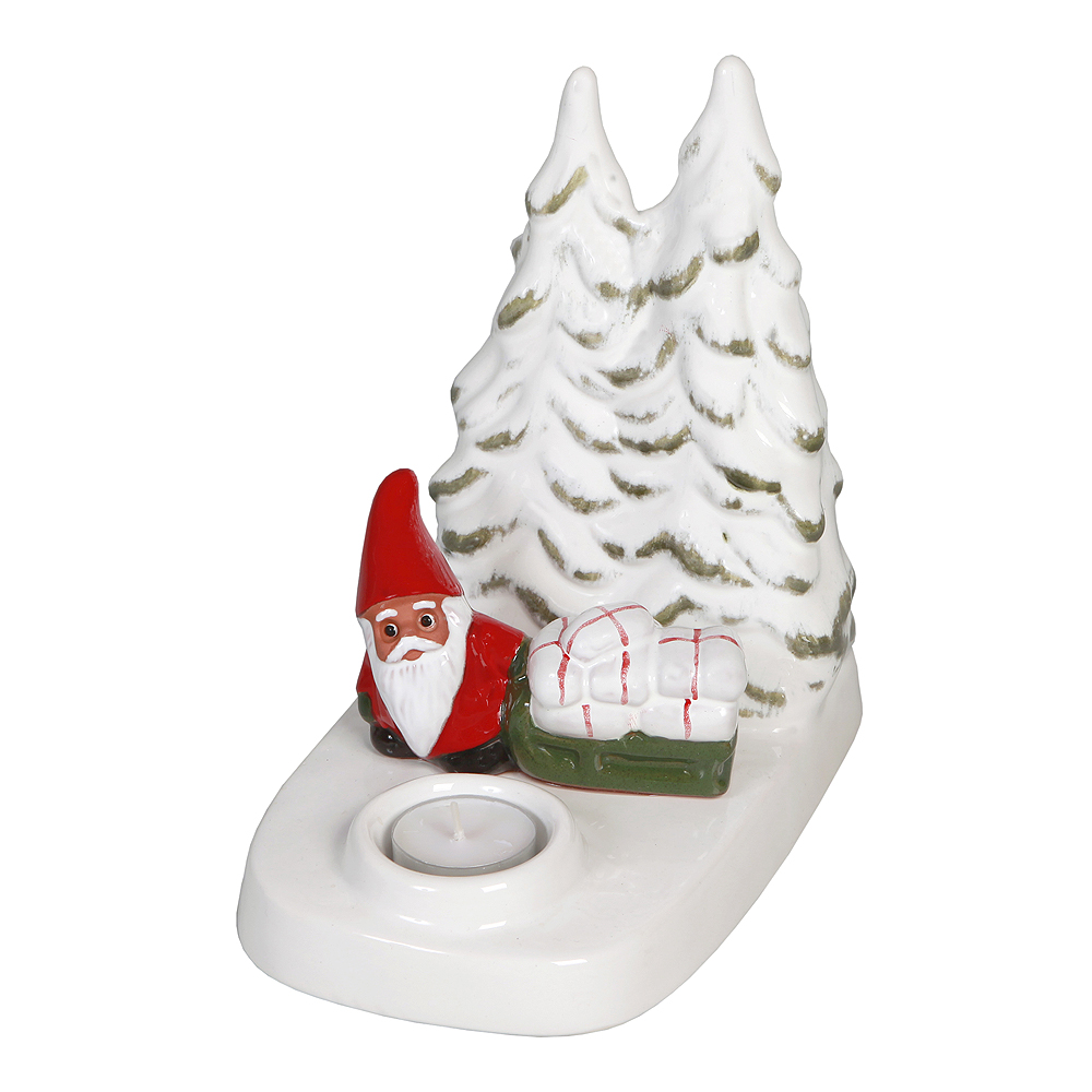 Rolf Berg Keramik - Ljushållare Tomte med kälke i granskogen 23 cm