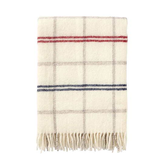 TARTAN ullpläd lammull vit röd blå Klippan Yllefabrik