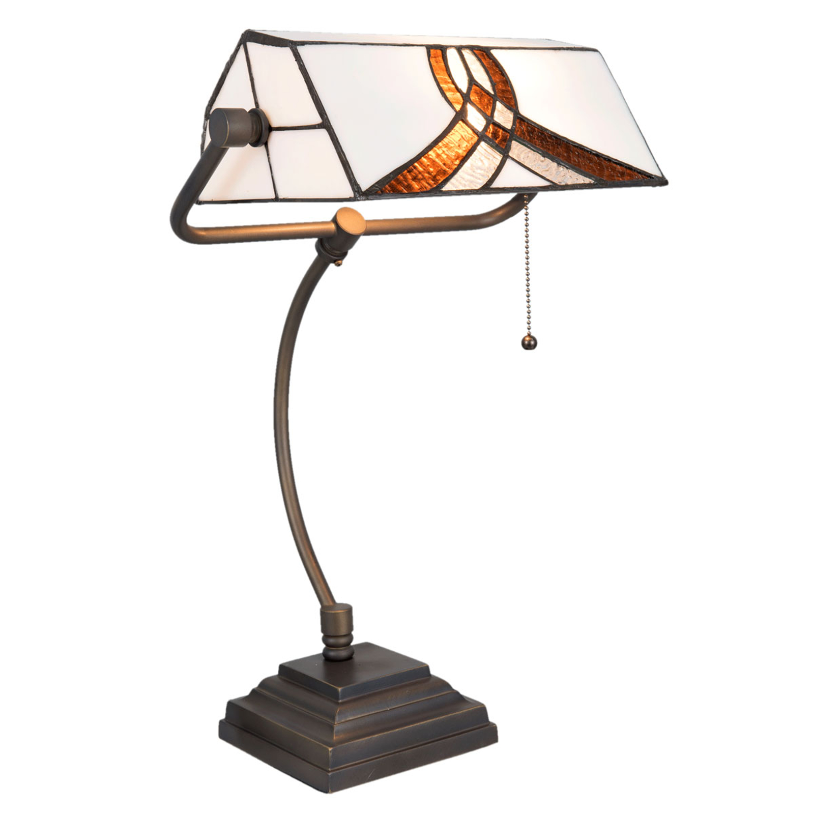 Skrivbordslampa 5195 med vit-brun glasskärm