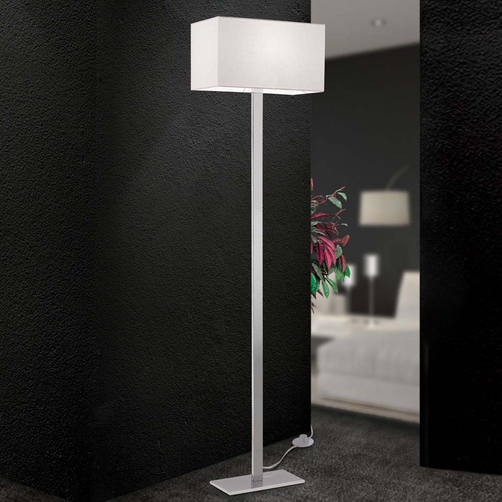 Textil-golvlampa Grigor med vit linneskärm