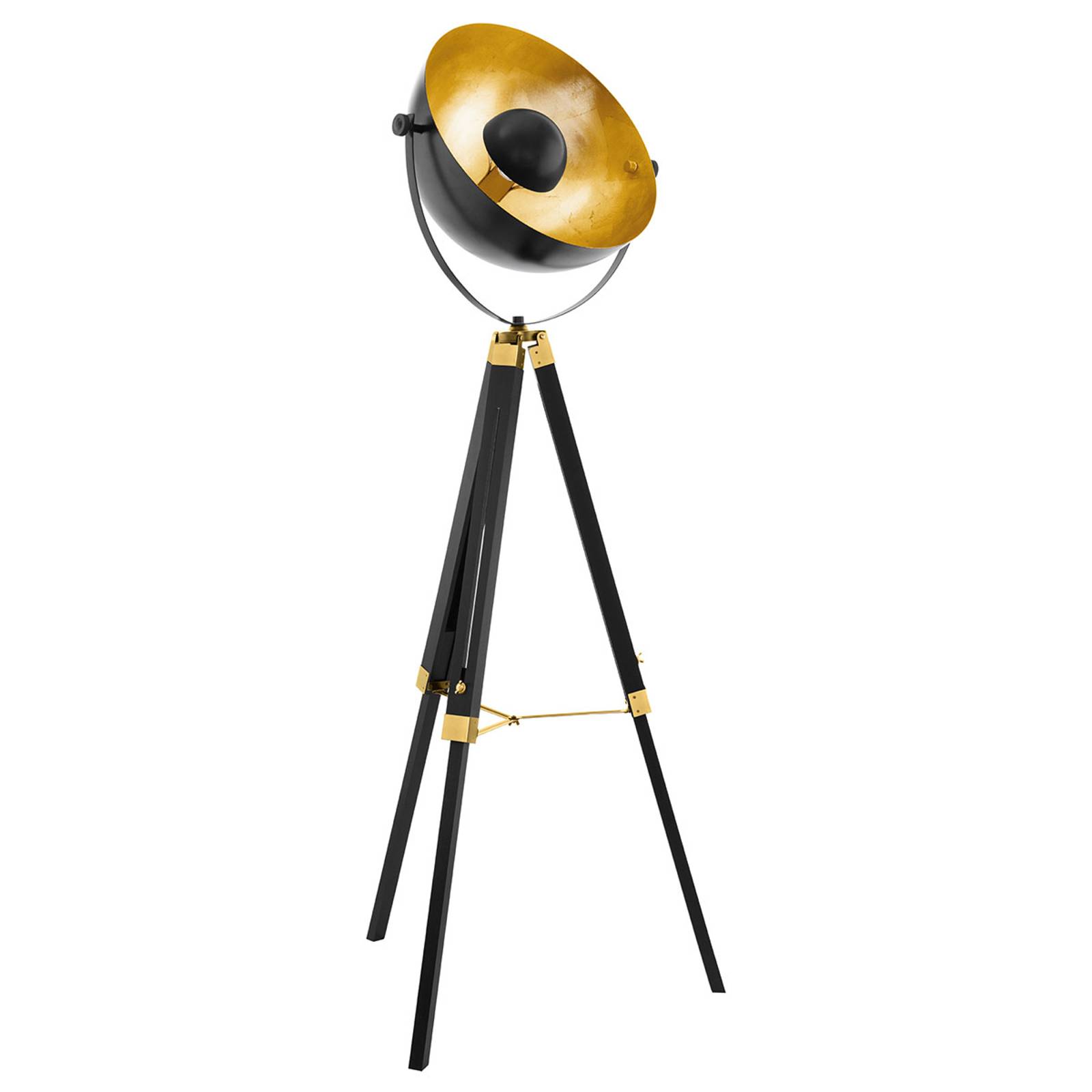 Golvlampa Covaleda med trebent stativ svart/guld
