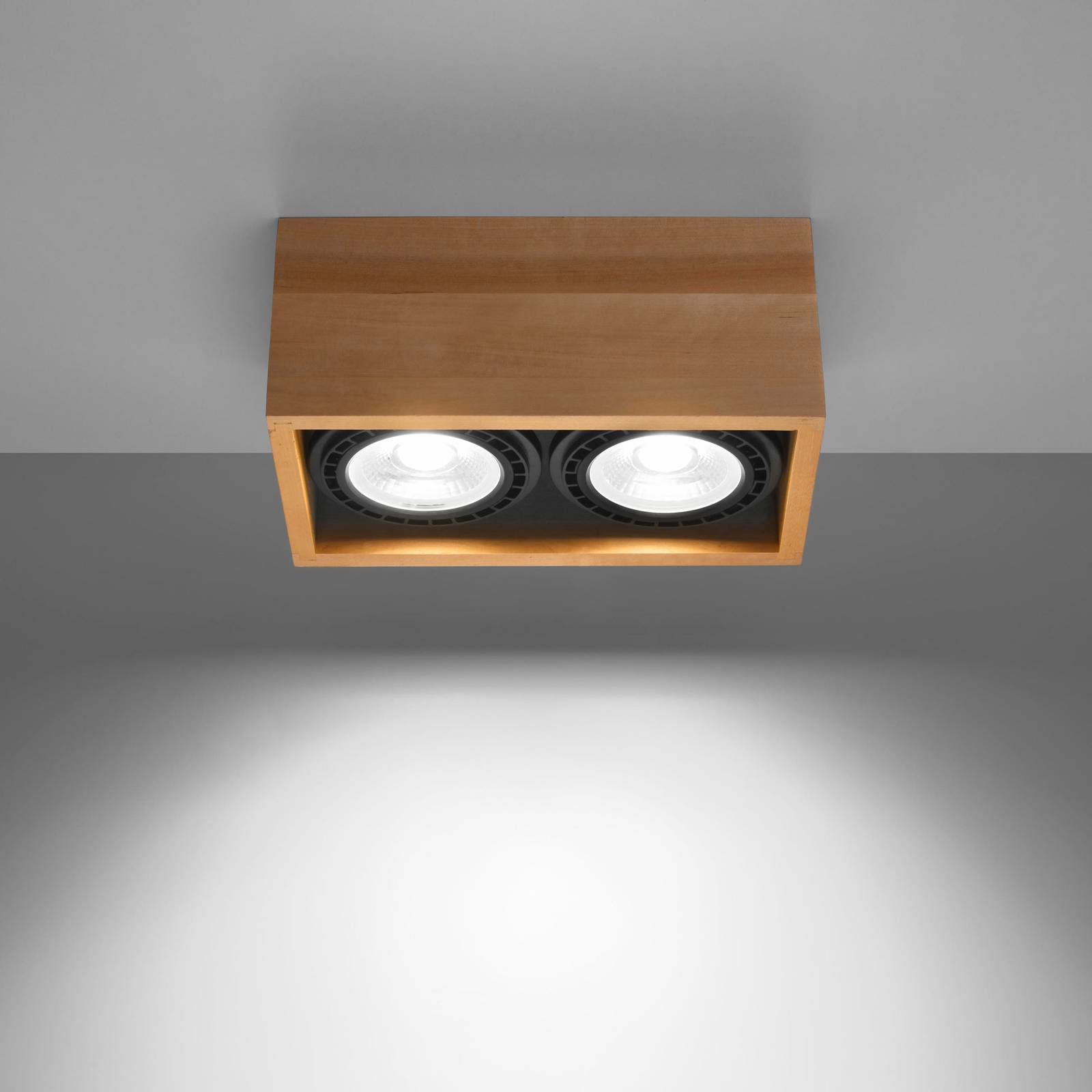 Påbyggnads-downlight Solana trä kantig 2 lampor