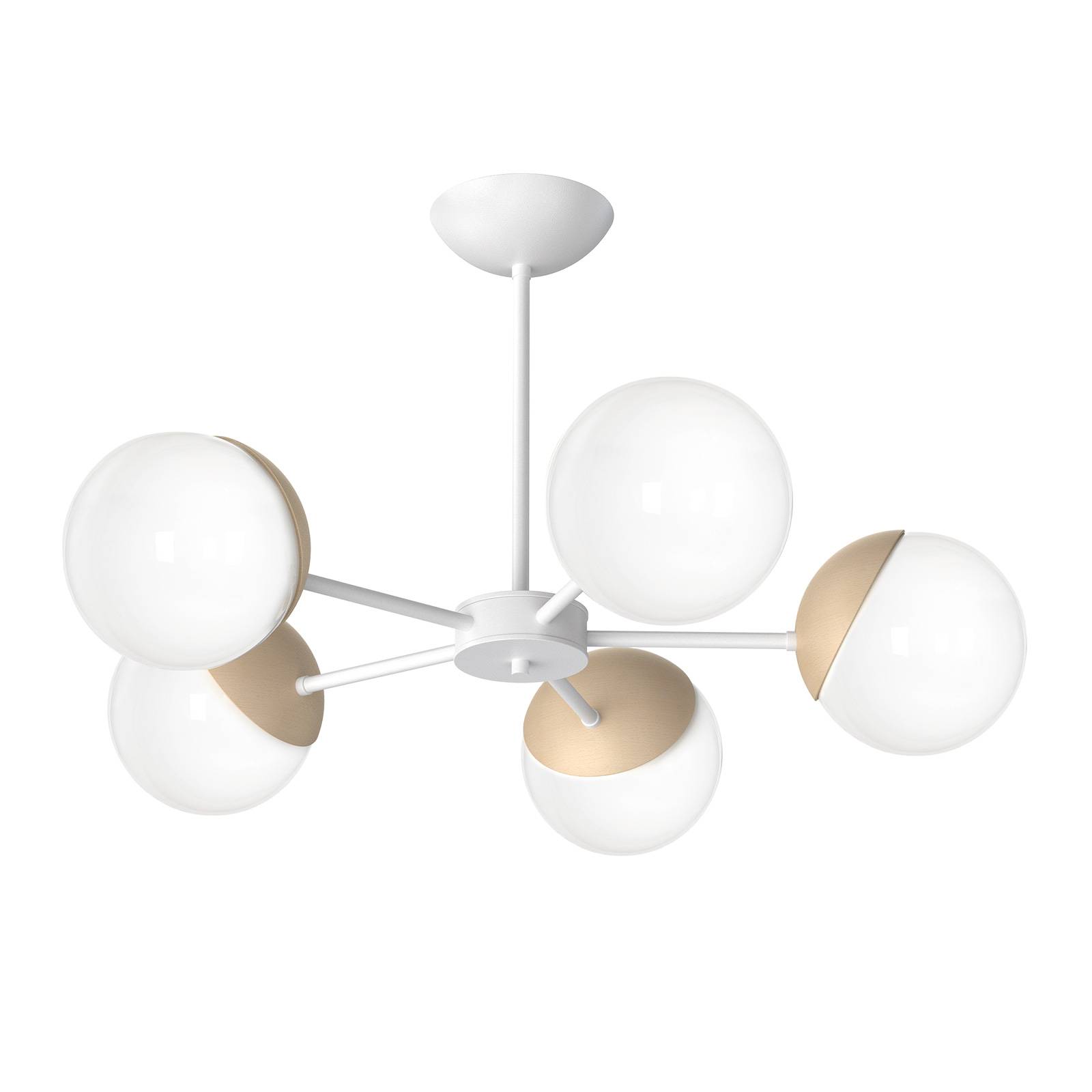 Taklampa Sfera 5 lampor avstånd glas/trä